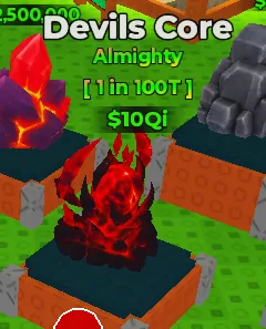 A Devils Core ore card with value and rarity visible.