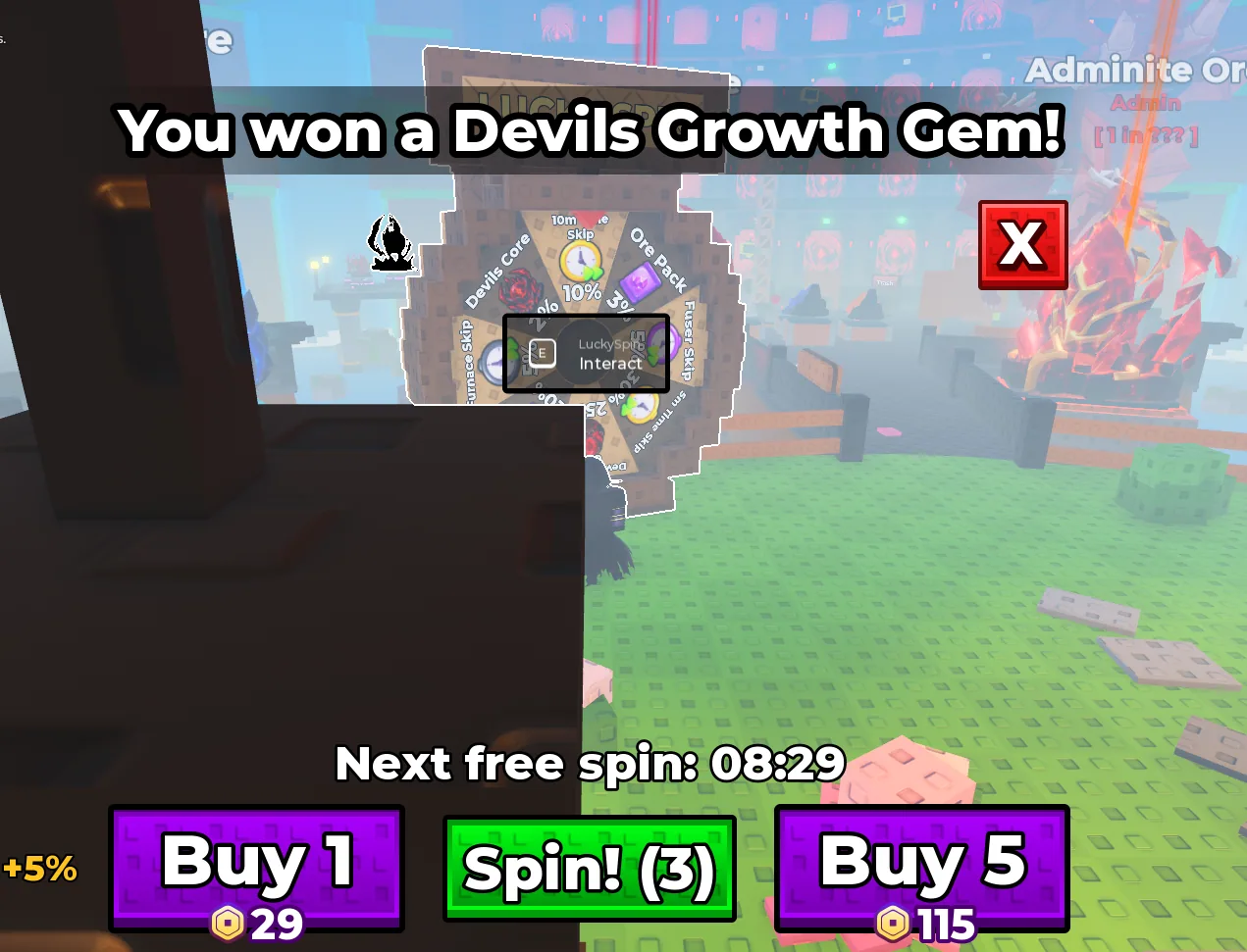 A Devils Growth Gem reward shown inside Sell Ores.