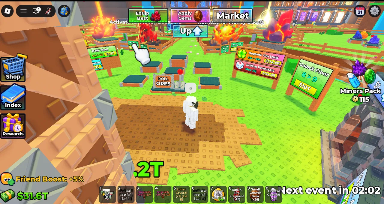 A bright path through the Sell Ores market and base stations.