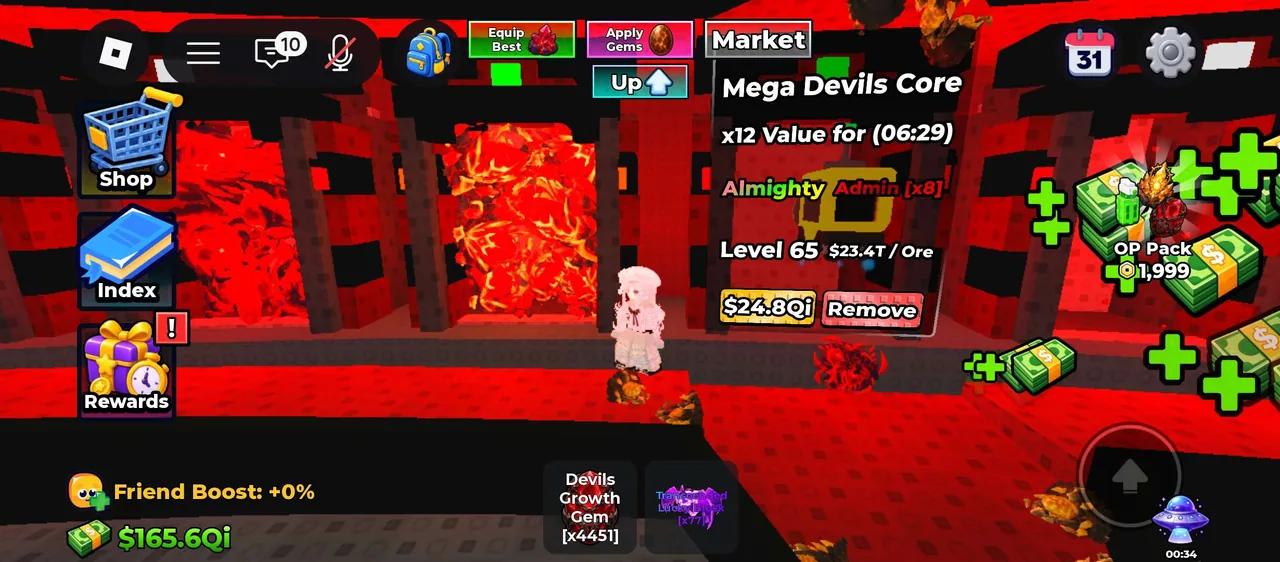 A Mega Devils Core and mutation effects inside Sell Ores.