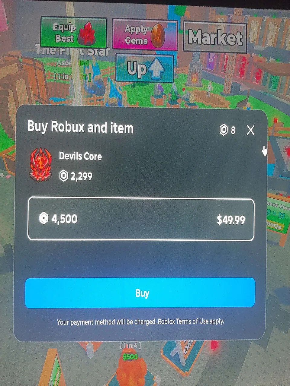 A mobile Sell Ores purchase dialog over the player base.