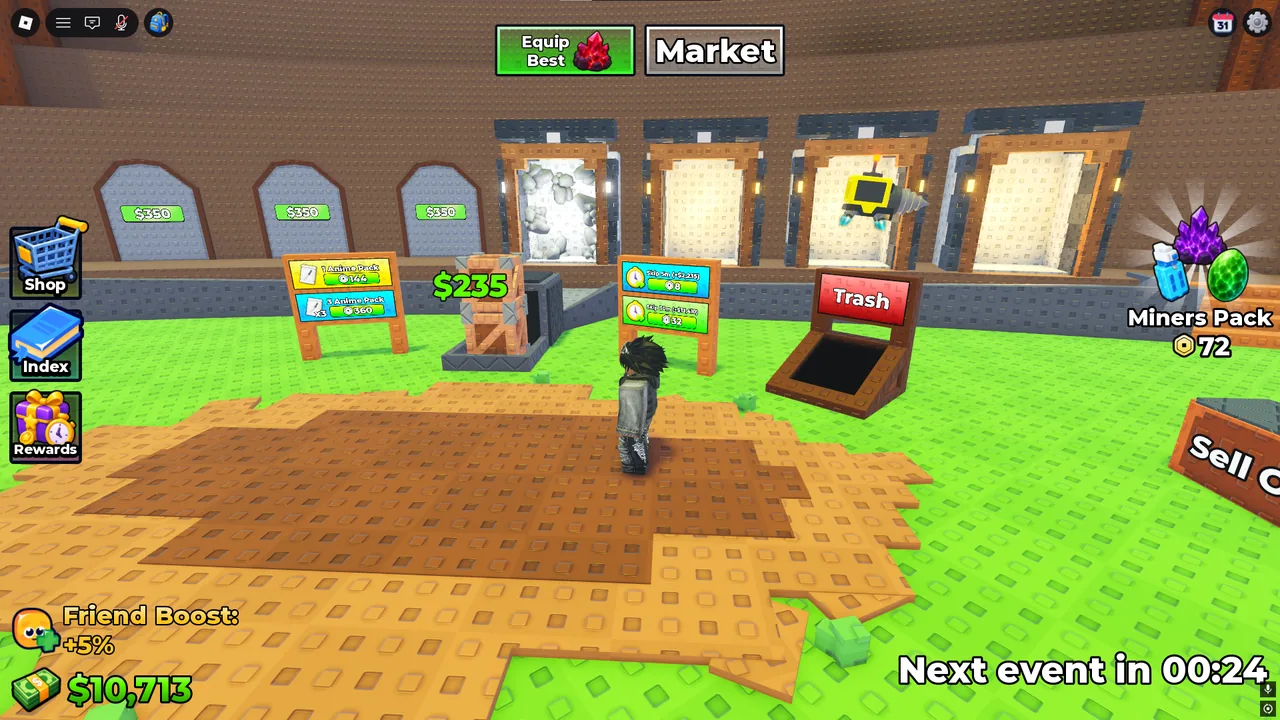 A full-width Sell Ores sell zone with ore doors and trash station.