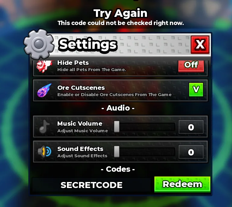 The Sell Ores settings panel over the game world.
