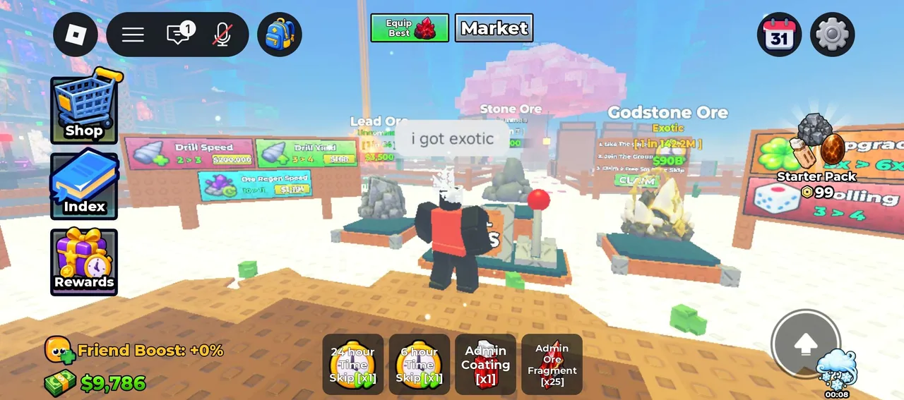 A wide Sell Ores world view with the player and ore stations.